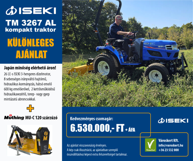 ISEKI TM 3267 AL kompakt traktor + Müthing MU-C 120