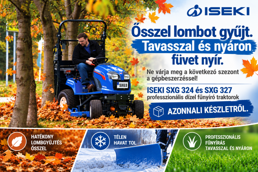 ISEKI SXG fűnyíó traktor lombgyűjtés, fűnyírás